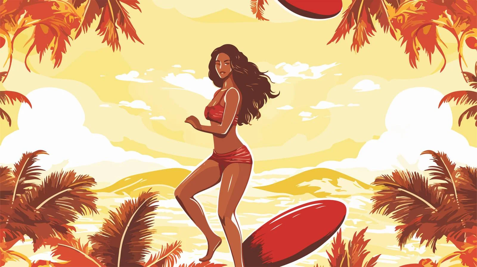 Surfer Woman Sun Seamless Vector Pattern — free download from Dotvec