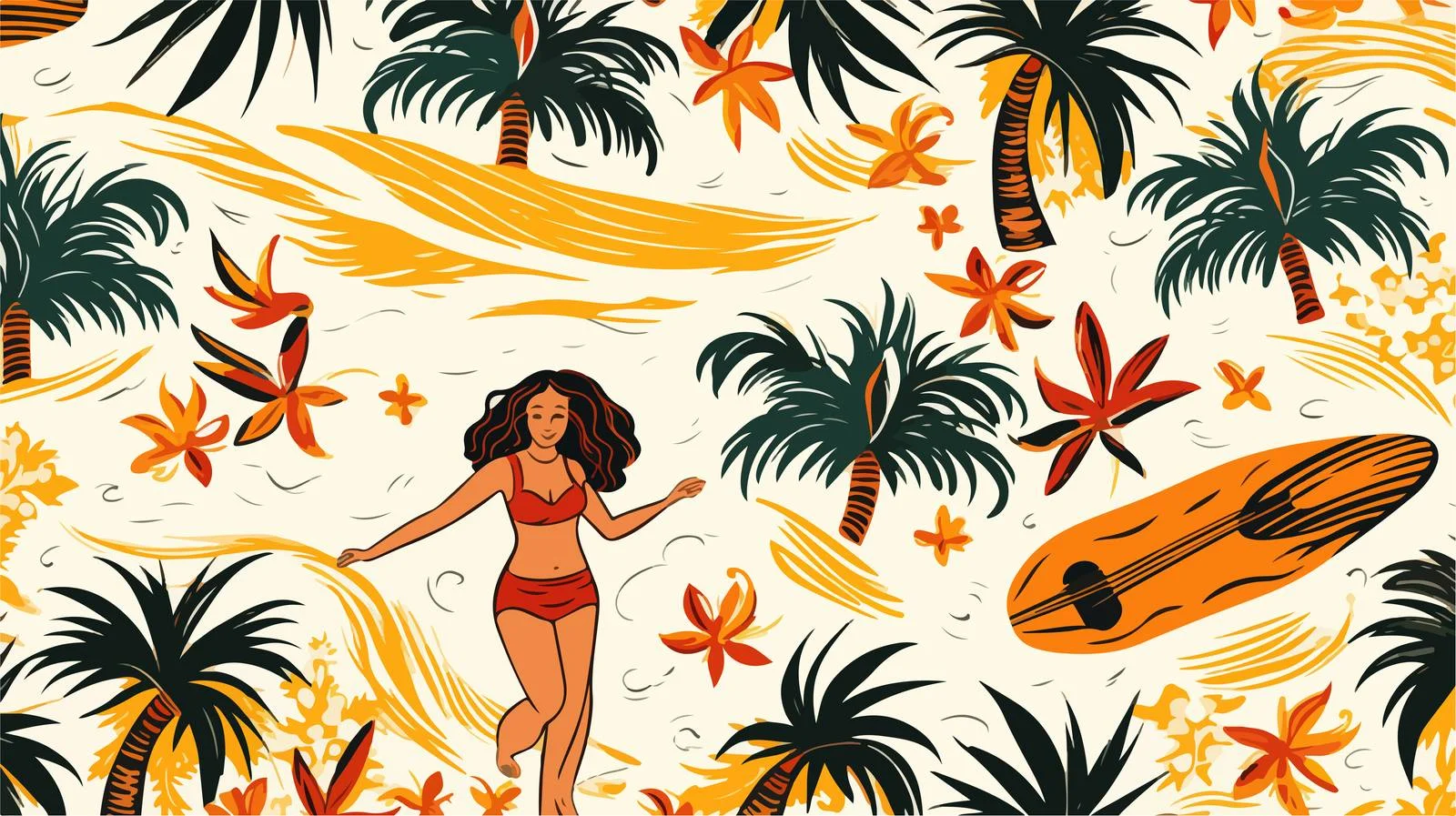 Surfer Woman Sun Seamless Pattern — free download from Dotvec