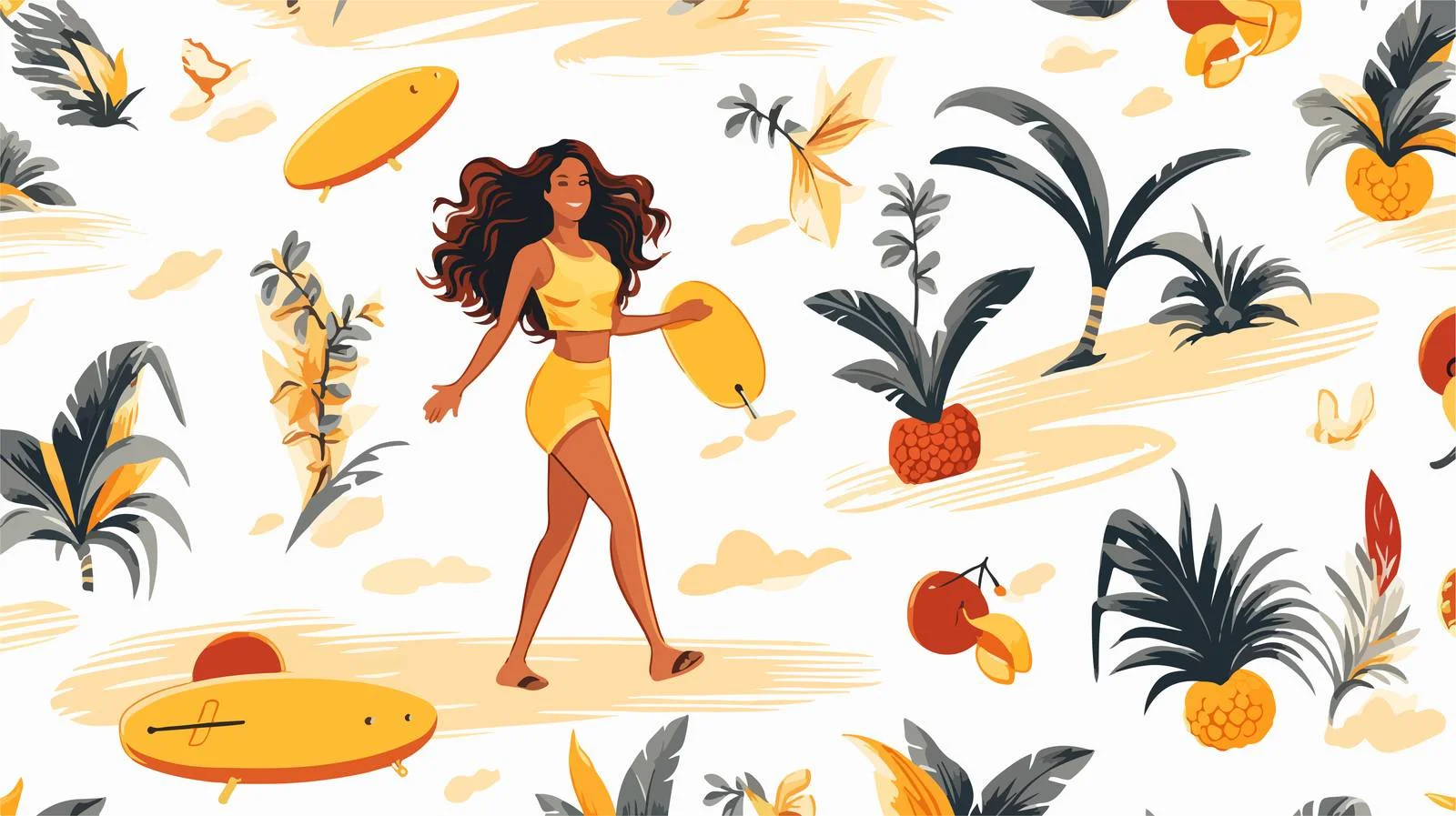 Surfer Woman Sun Seamless Vector Pattern — free download from Dotvec