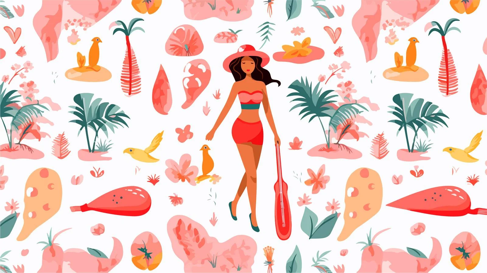 Surfer Woman Vector Seamless Pattern — free download from Dotvec
