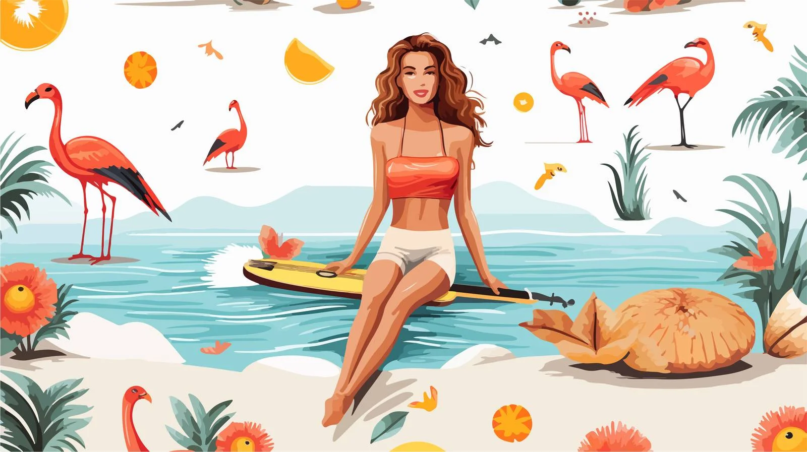 Surfer Woman Sun Pattern — free download from Dotvec