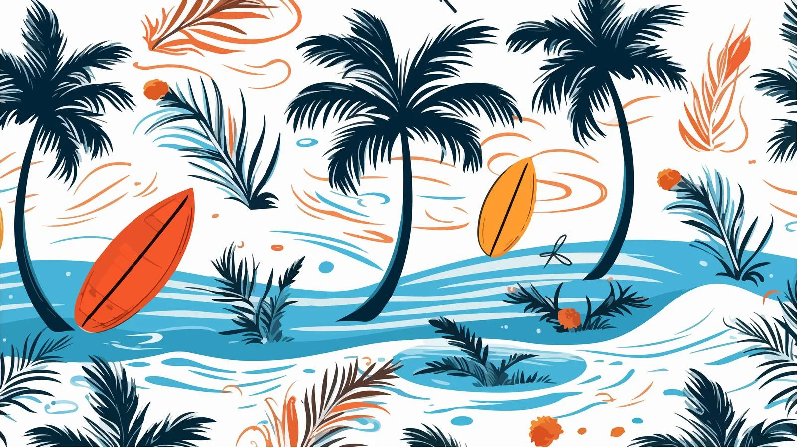 Hand-Drawn Wave and Palm Tree Pattern — free download from Dotvec