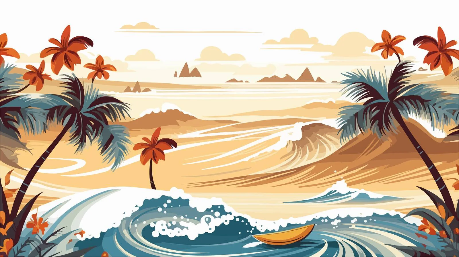 Tropical Waves Palm Trees Seamless Pattern — free download from Dotvec