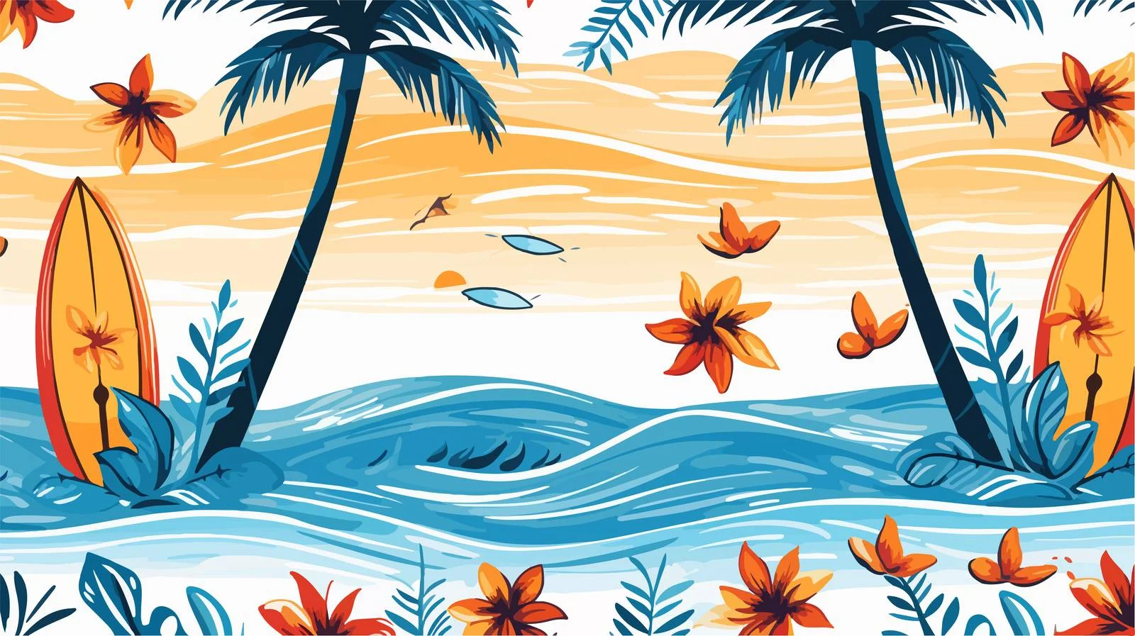 Tropical Waves Palm Trees Seamless Pattern — free download from Dotvec