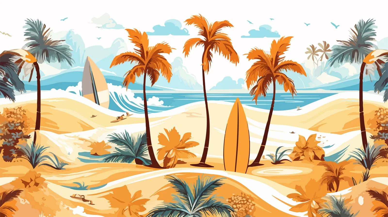 Tropical Waves and Palm Trees Pattern — free download from Dotvec