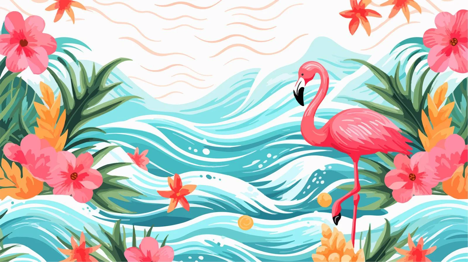 Seamless Waves Sun Pineapple Pattern — free download from Dotvec