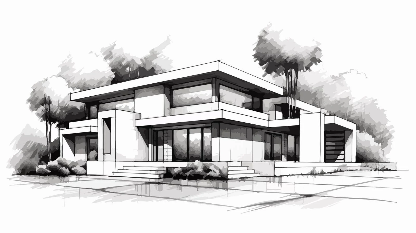 Elegant Hand-Drawn Modern Home Design — free download from Dotvec