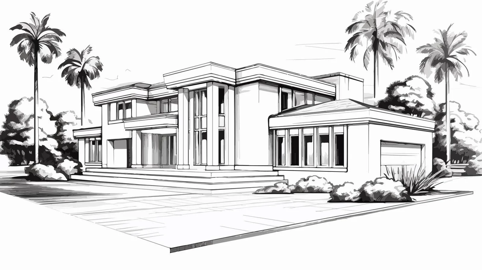 Elegant Hand-Drawn Modern Villa Residence — free download from Dotvec