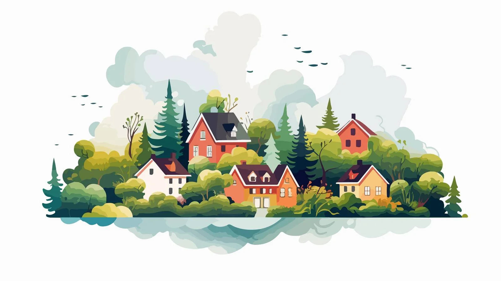 Quaint hand-drawn rural landscape illustration — free download from Dotvec