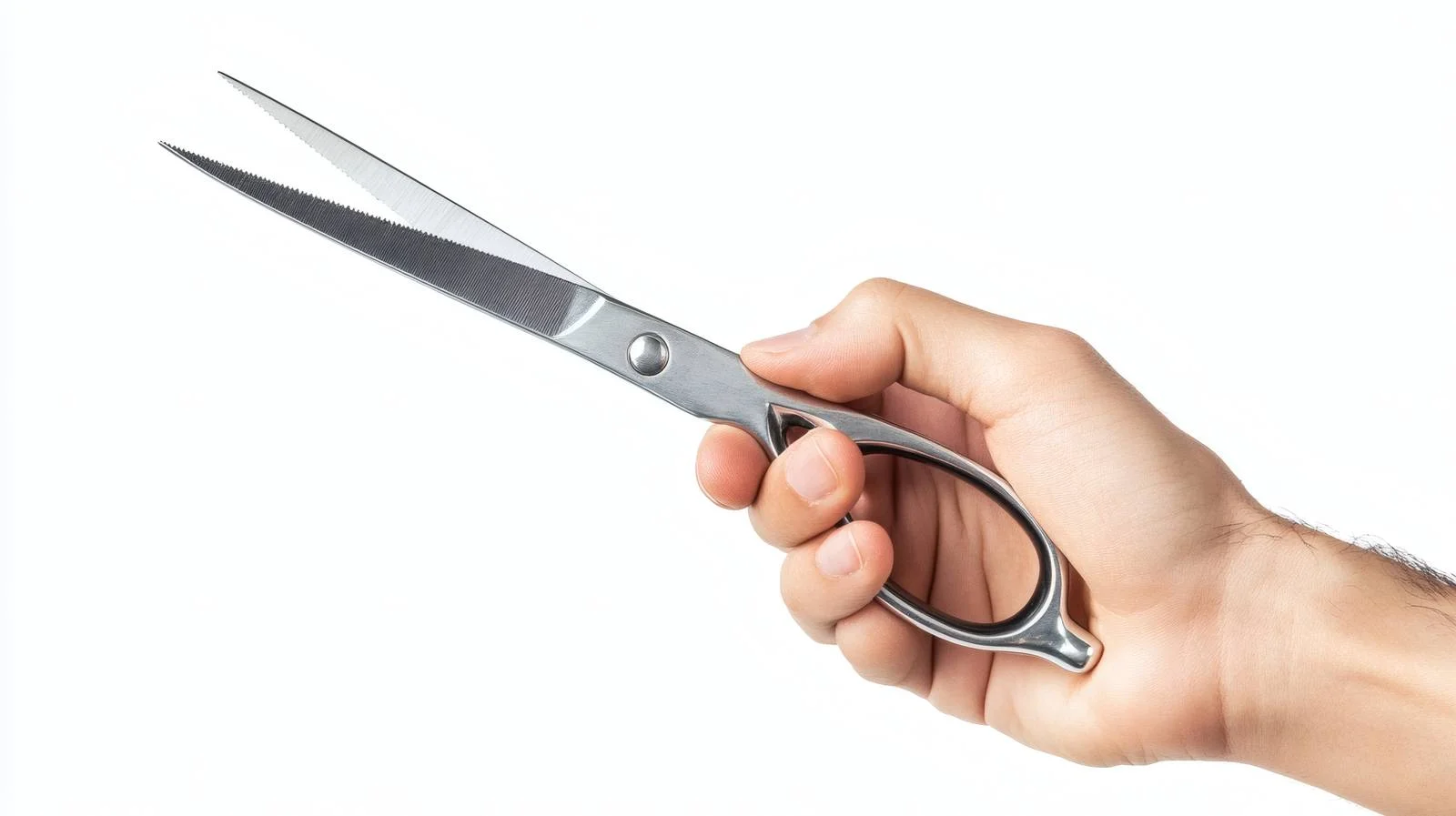 Precise Cut: Hand with Scissors on White — free download from Dotvec