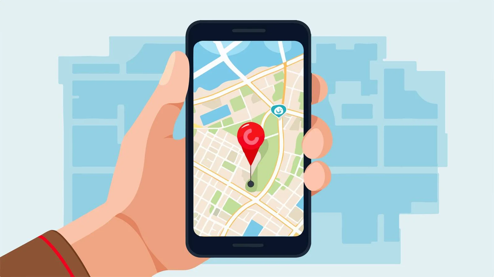 Navigation on smartphone while holding hand — free download from Dotvec
