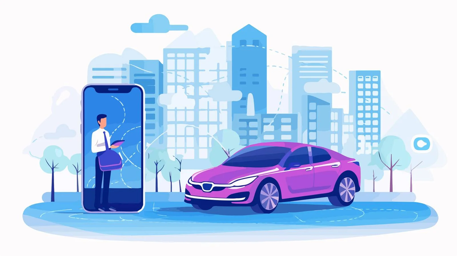 Urban Commute Scene with Smartphone and Car — free download from Dotvec