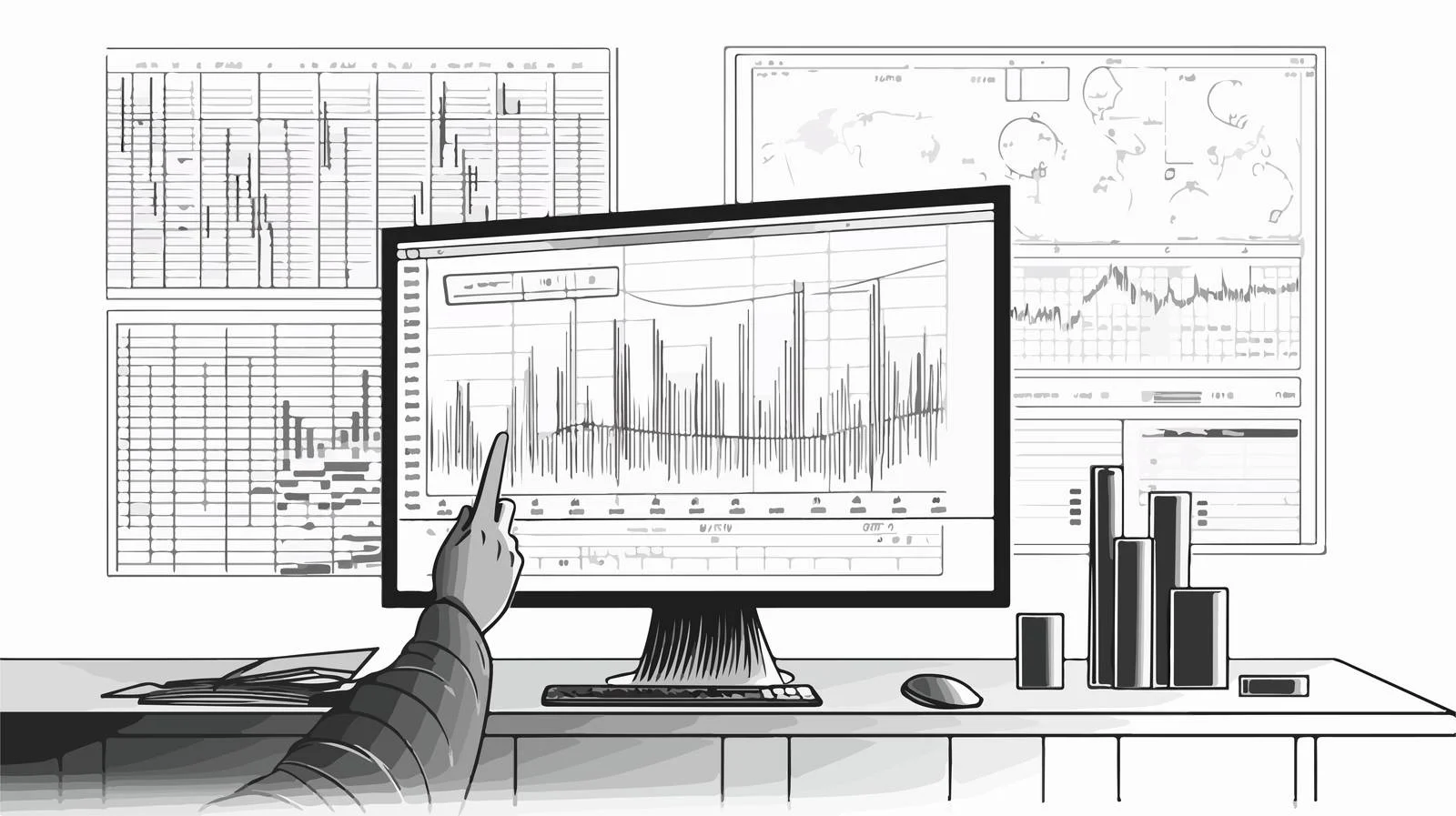 Professional pointing at computer display screen — free download from Dotvec