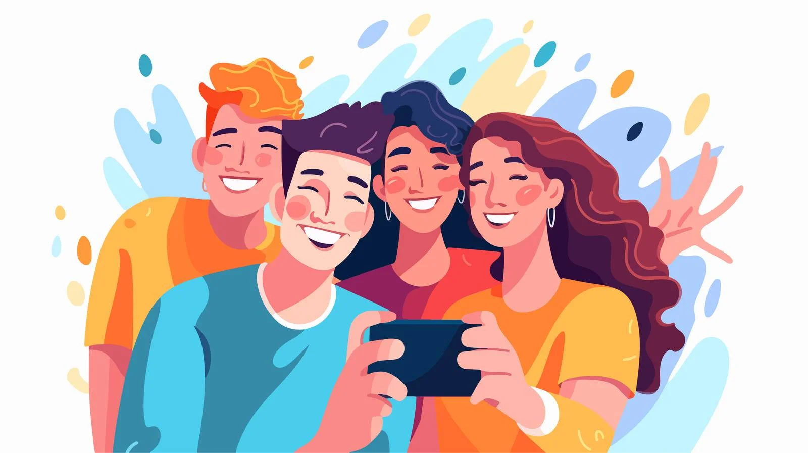 Young men smiling holding smartphone together — free download from Dotvec