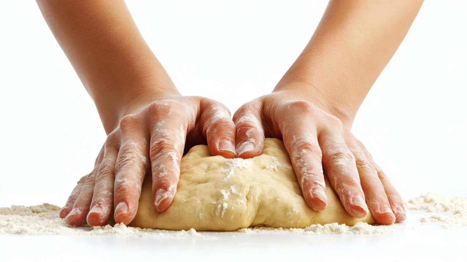 Professional hands kneading dough on white background — free download from Dotvec