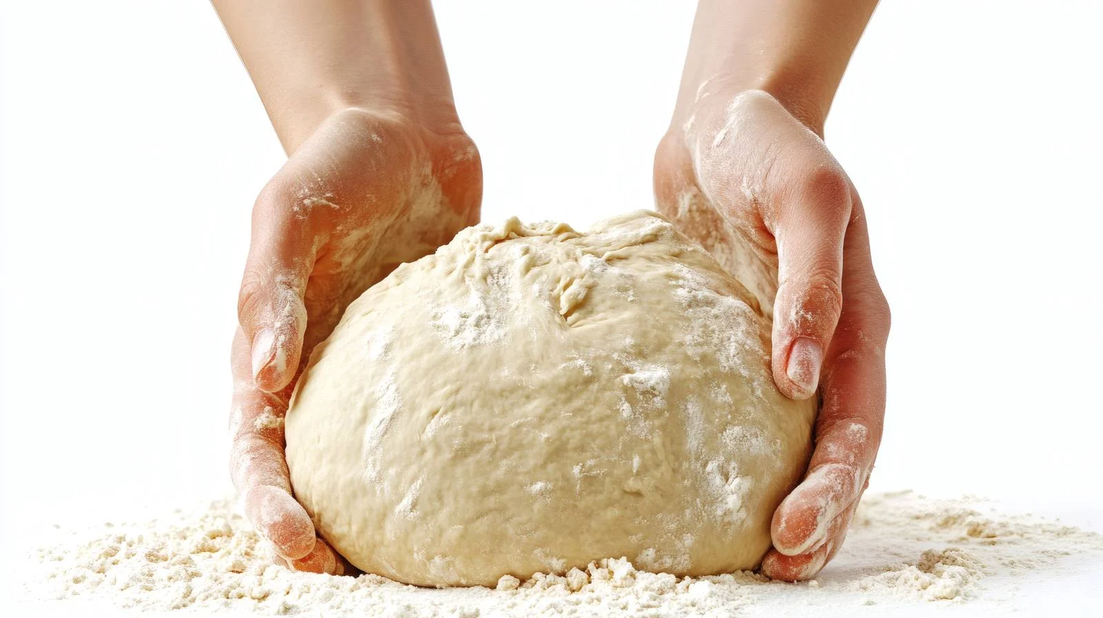Professional hands kneading dough on white — free download from Dotvec