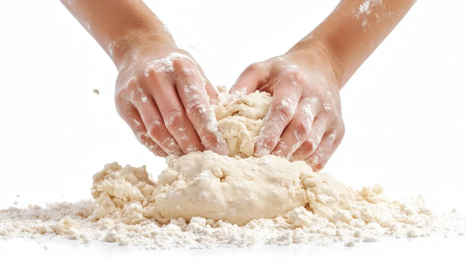 Professional hands kneading dough on white — free download from Dotvec