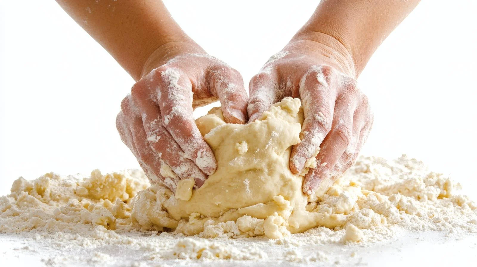 Expert hands kneading dough on white background — free download from Dotvec