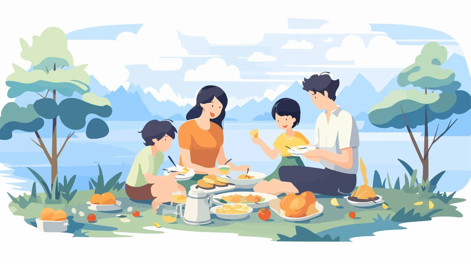 Joyful Asian Family Enjoying Picnic Outdoors — free download from Dotvec