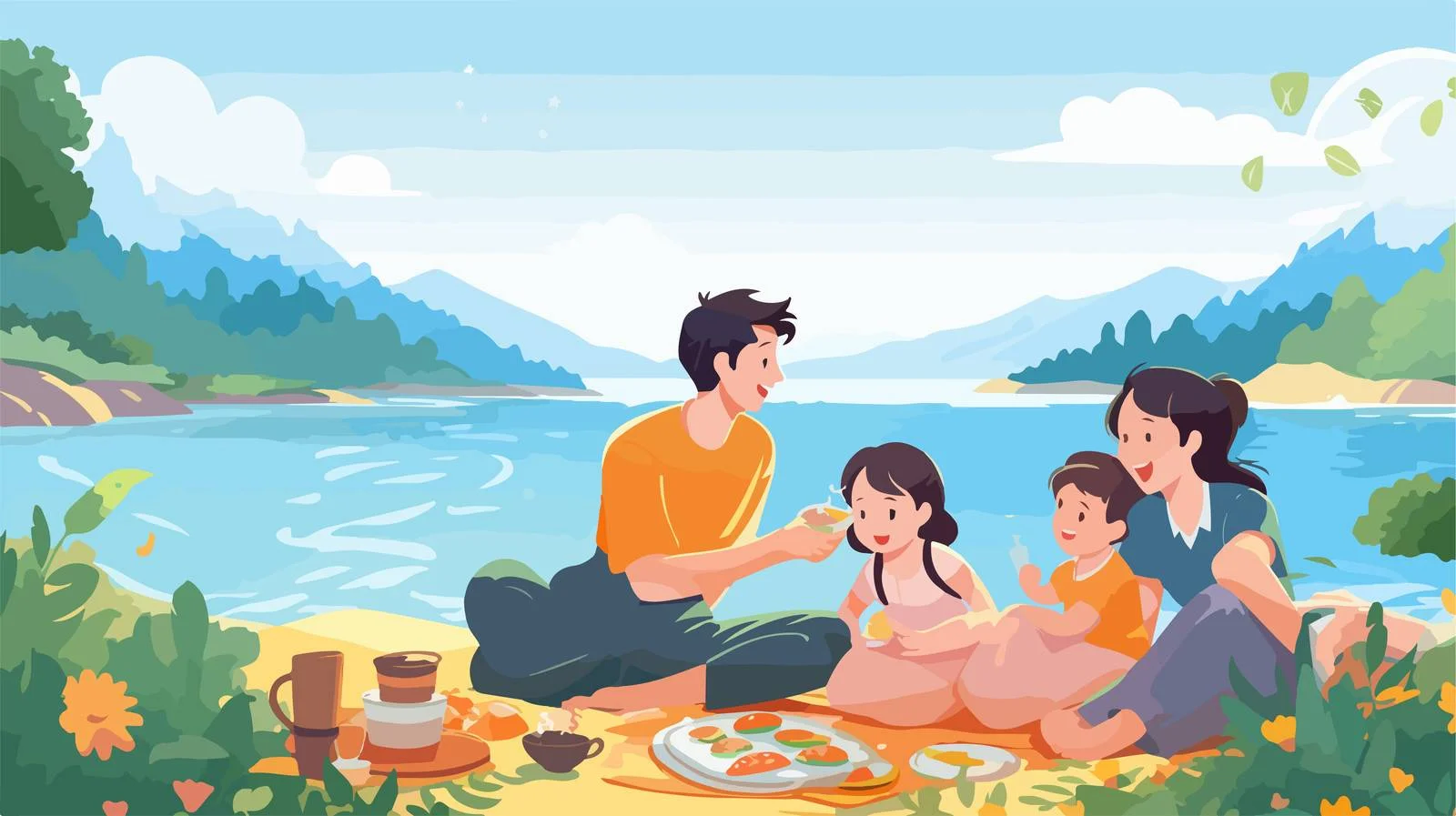 Joyful Asian Family Picnicking in Natural Setting — free download from Dotvec