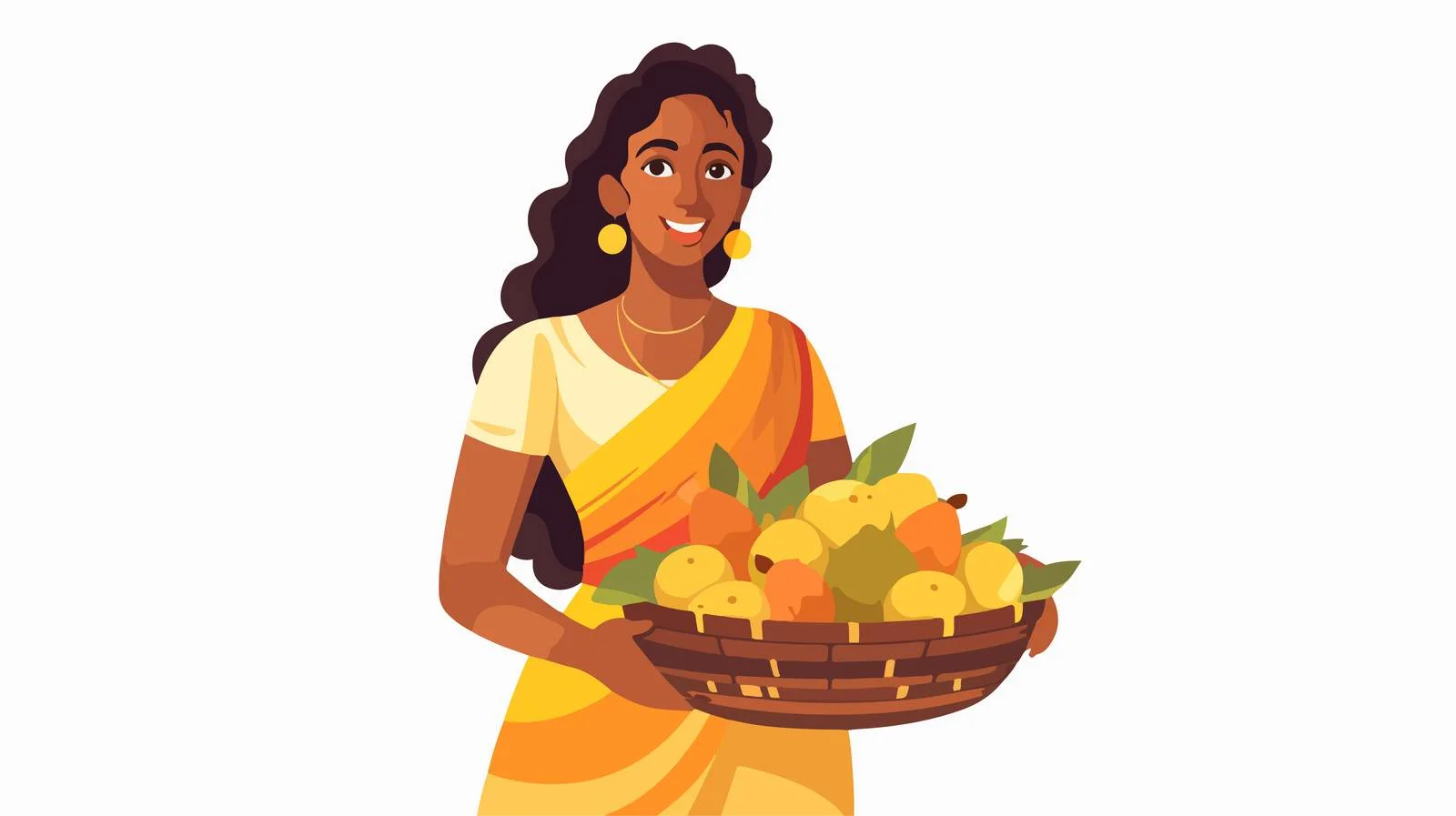 Joyful Indian lady with mango basket — free download from Dotvec