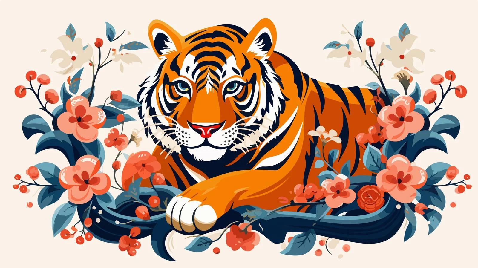 Elegant 2022 New Year Chinese Tiger Postcard — free download from Dotvec