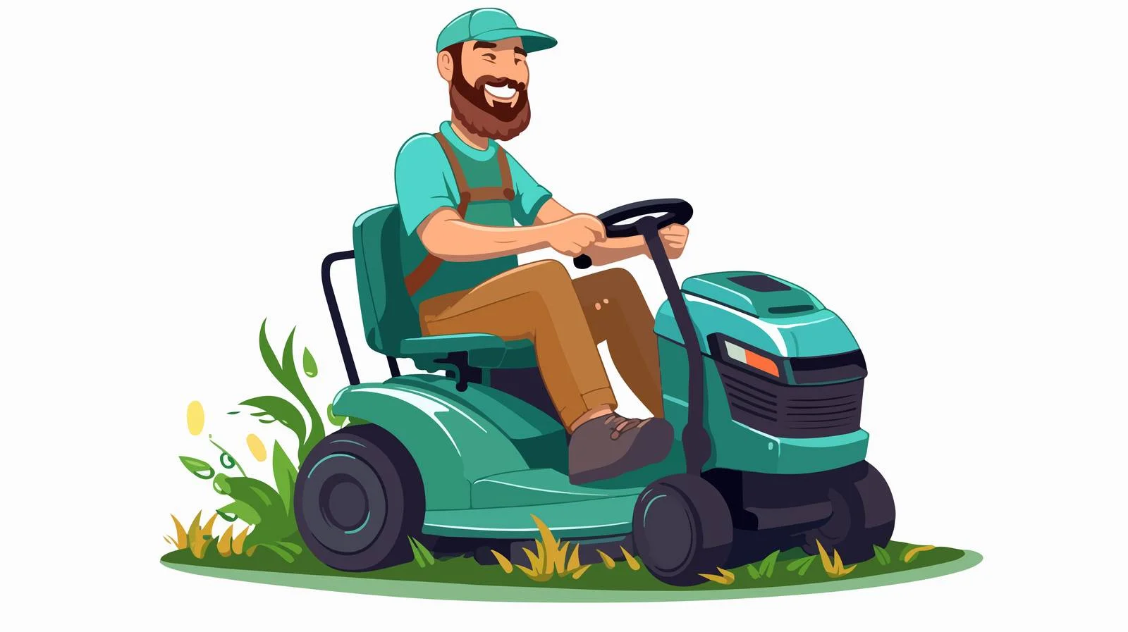 Smiling bearded man on lawnmower — free download from Dotvec
