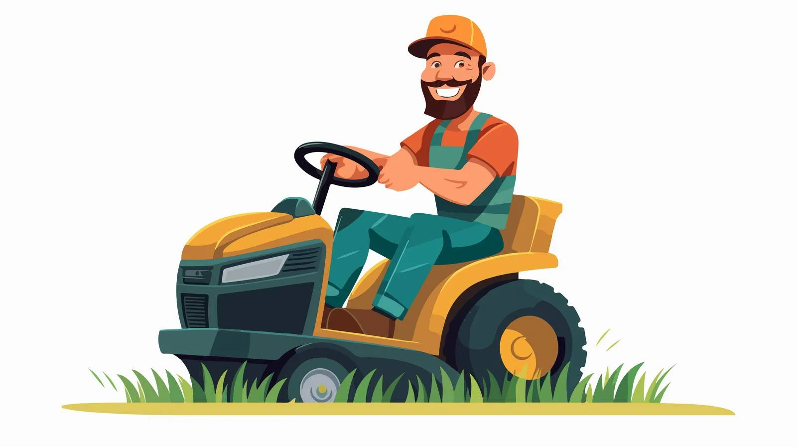 Joyful bearded gentleman on lawnmower — free download from Dotvec