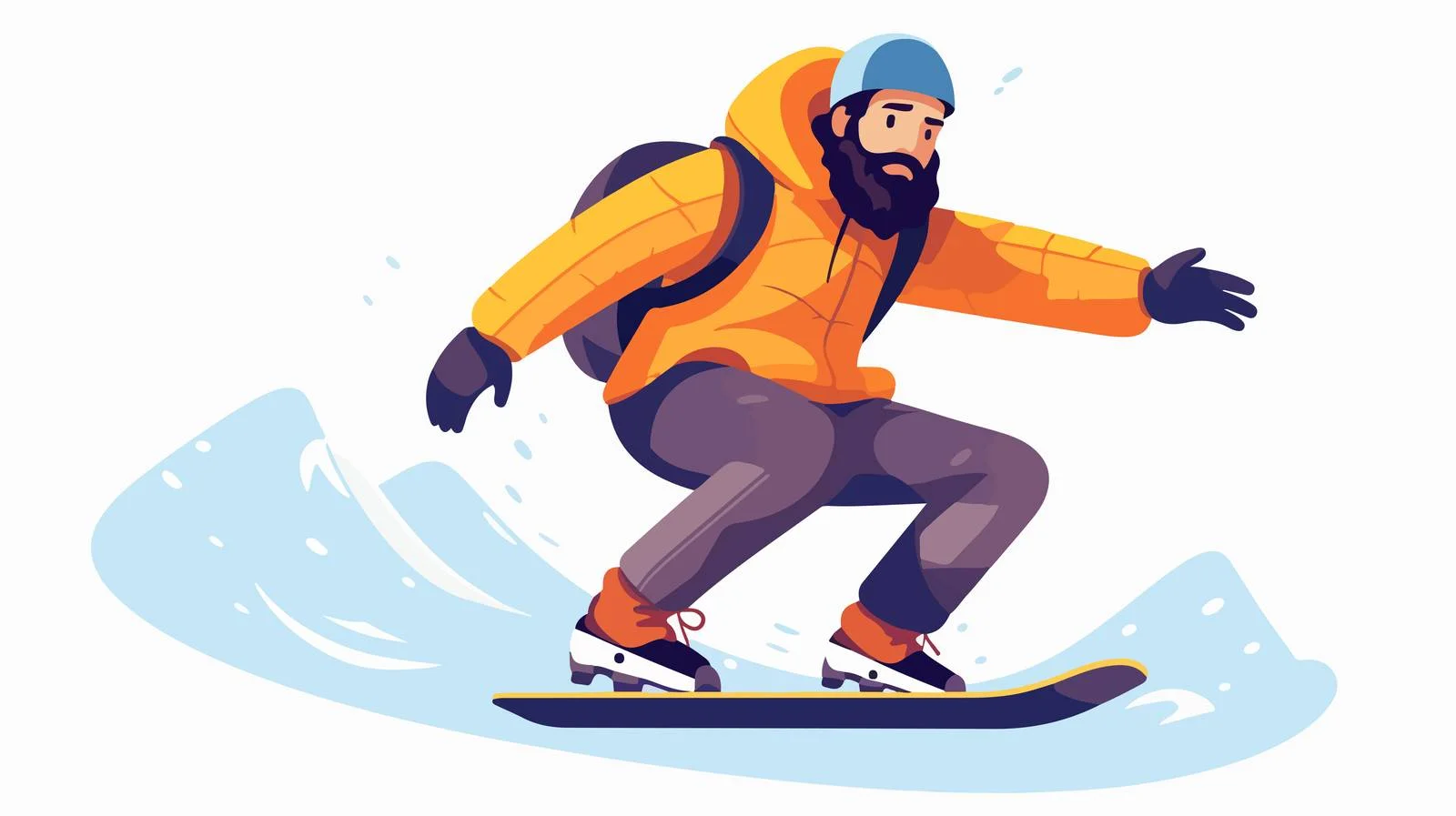 Joyful bearded snowboarder in outerwear on slope — free download from Dotvec
