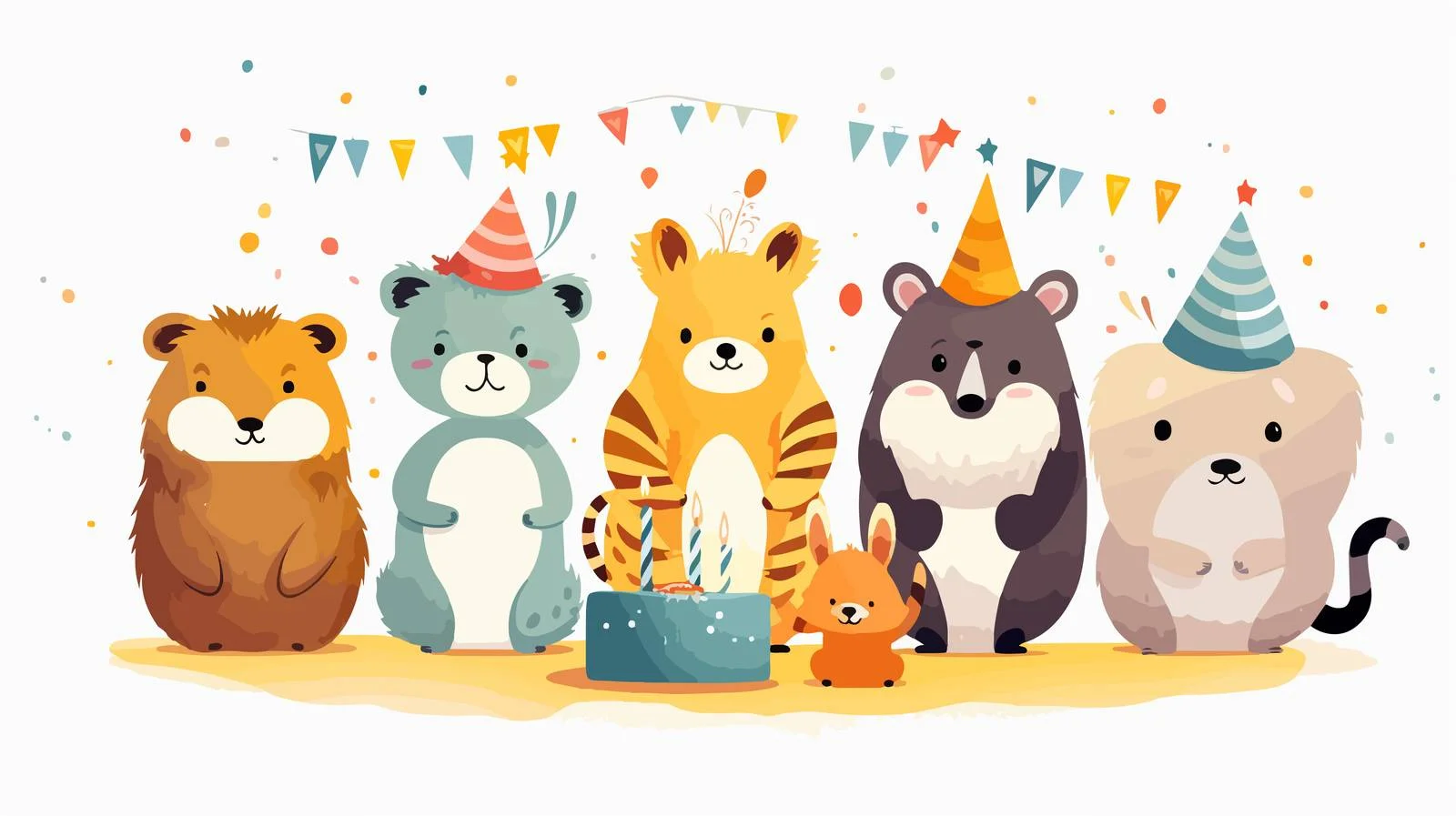 Whimsical wild animals birthday card design — free download from Dotvec