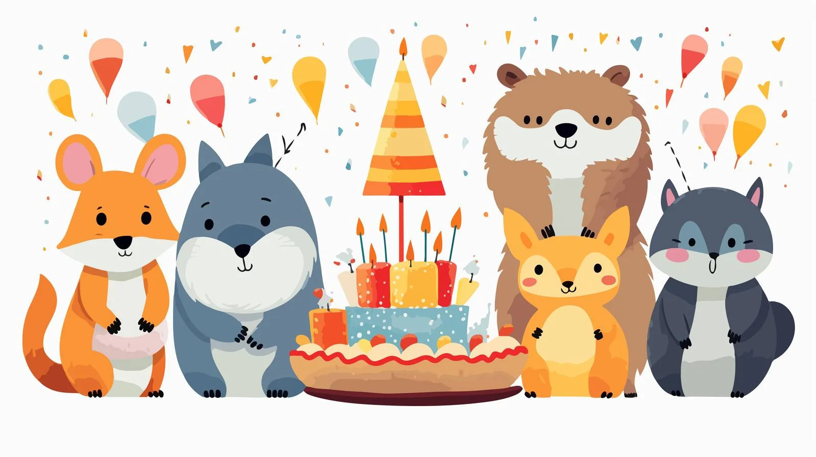 Cheerful Birthday Card with Comical Wildlife — free download from Dotvec