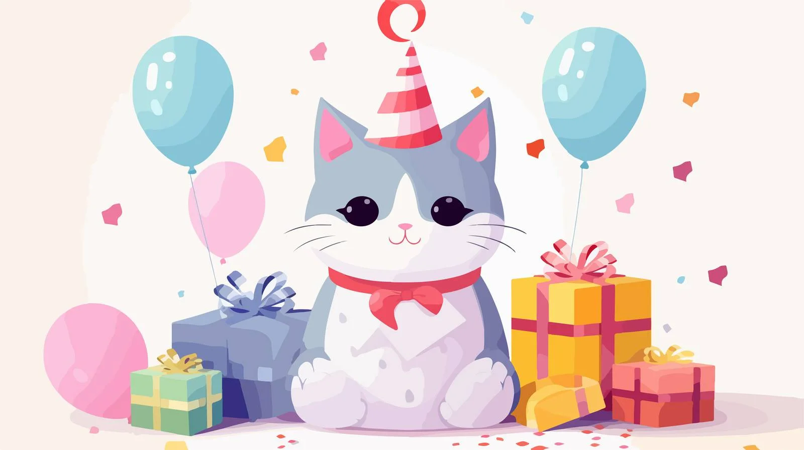 Celebratory birthday message with cute cat — free download from Dotvec