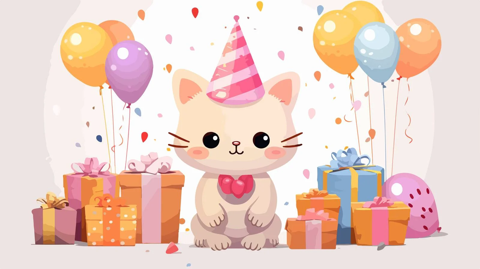 Charming Birthday Greeting with Cute Cartoon Cat — free download from Dotvec