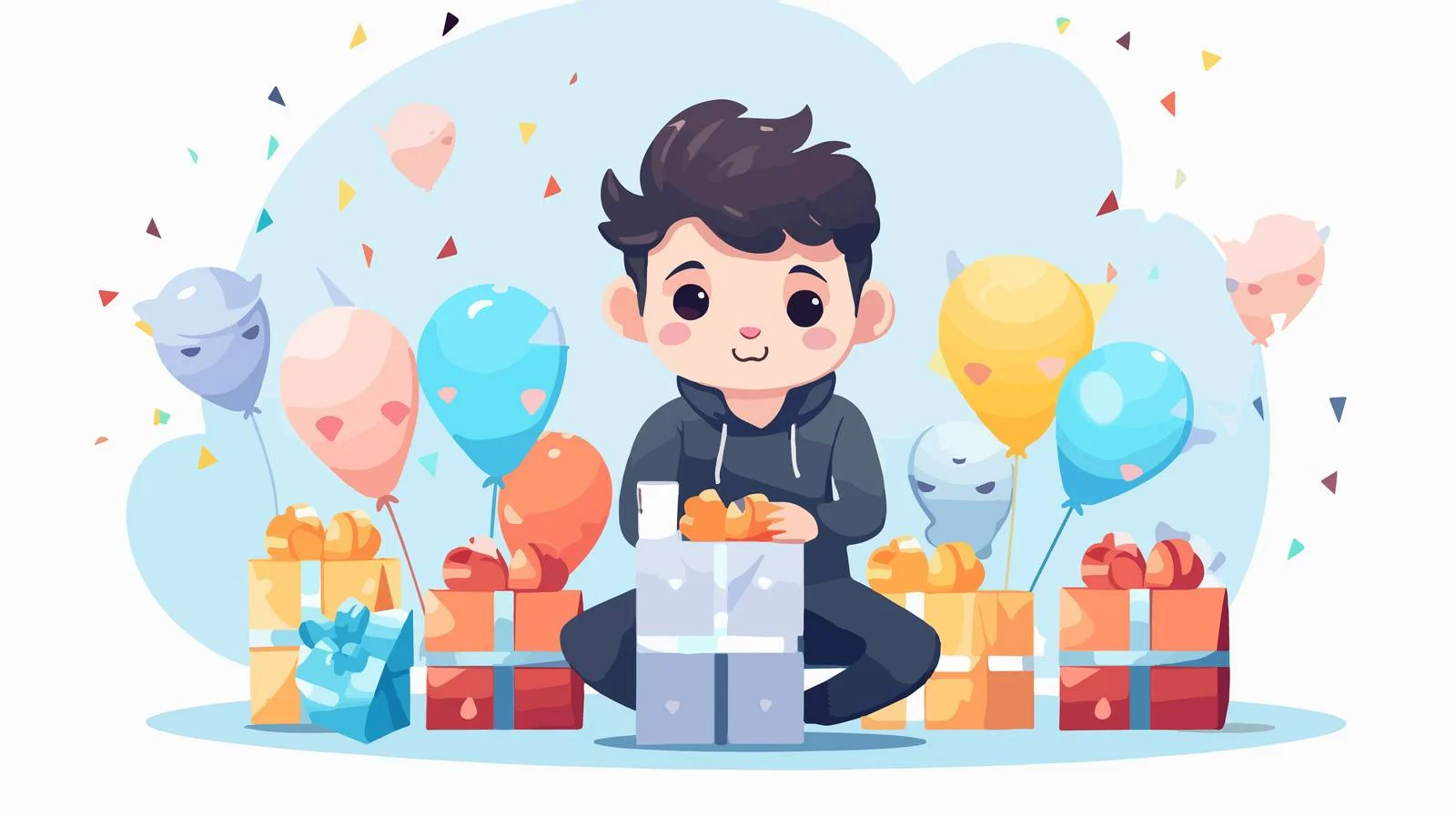 Cheerful Birthday Greeting with Cute Cartoon Cat — free download from Dotvec