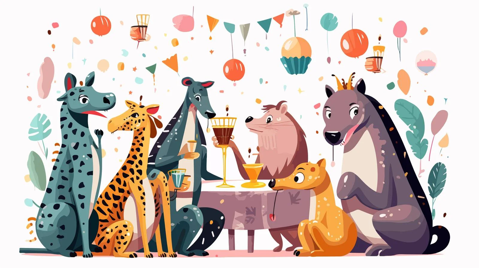 Cheerful Birthday Card with Playful Safari Animals — free download from Dotvec
