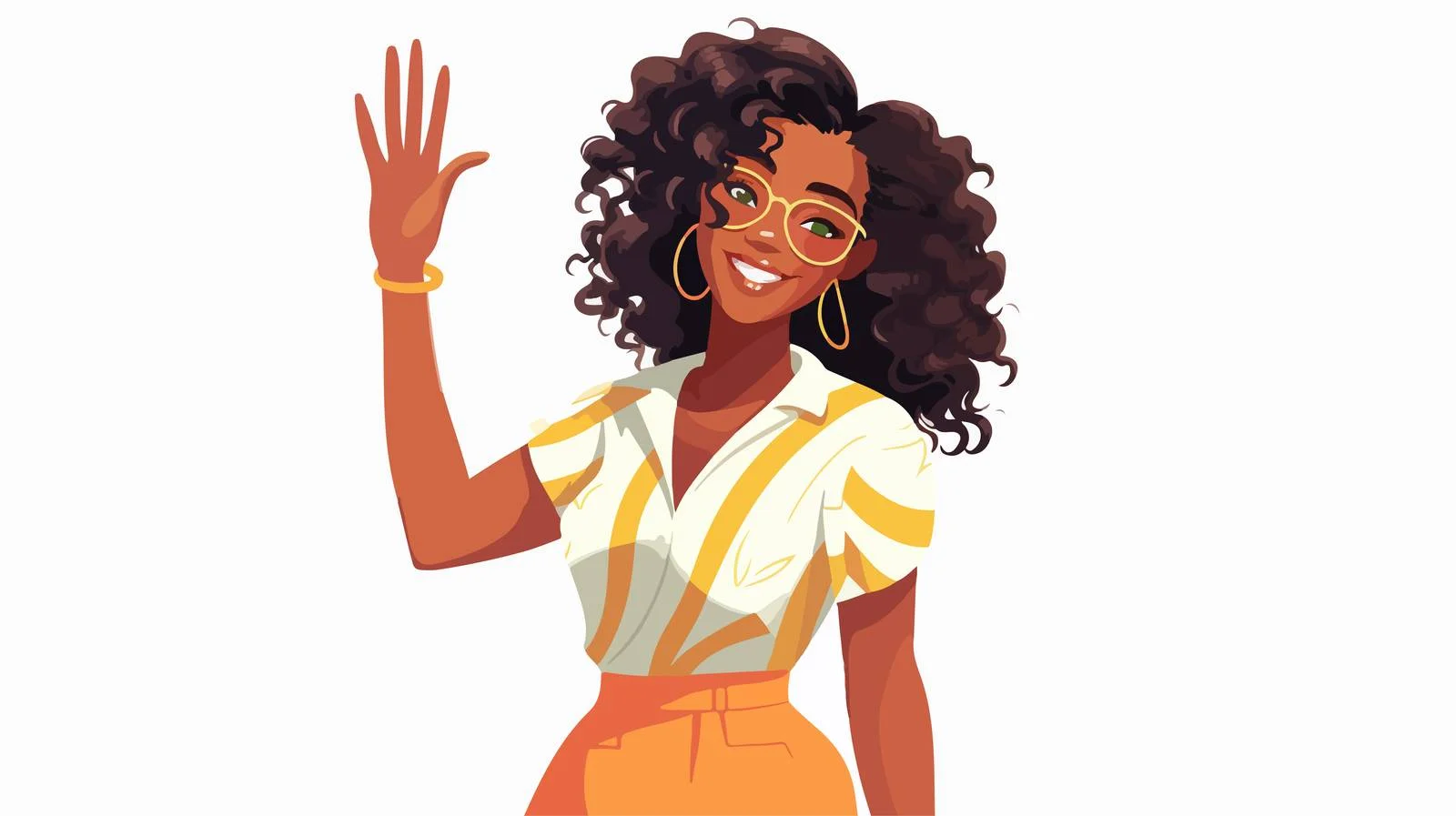 Cheerful African woman greets with hi gesture — free download from Dotvec