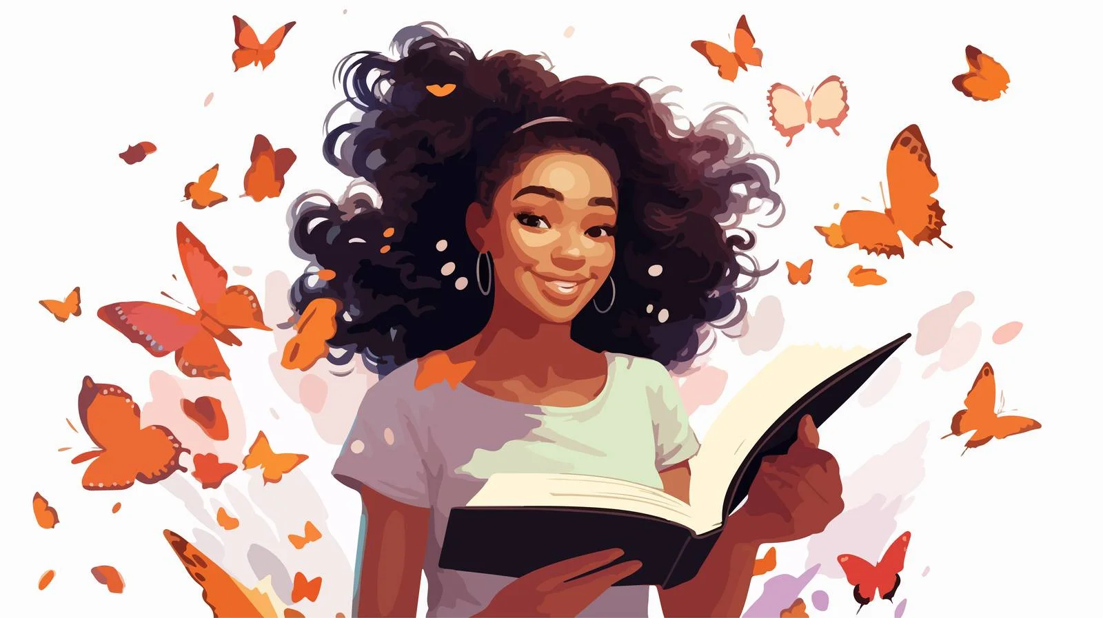Joyful black woman engrossed in fiction — free download from Dotvec