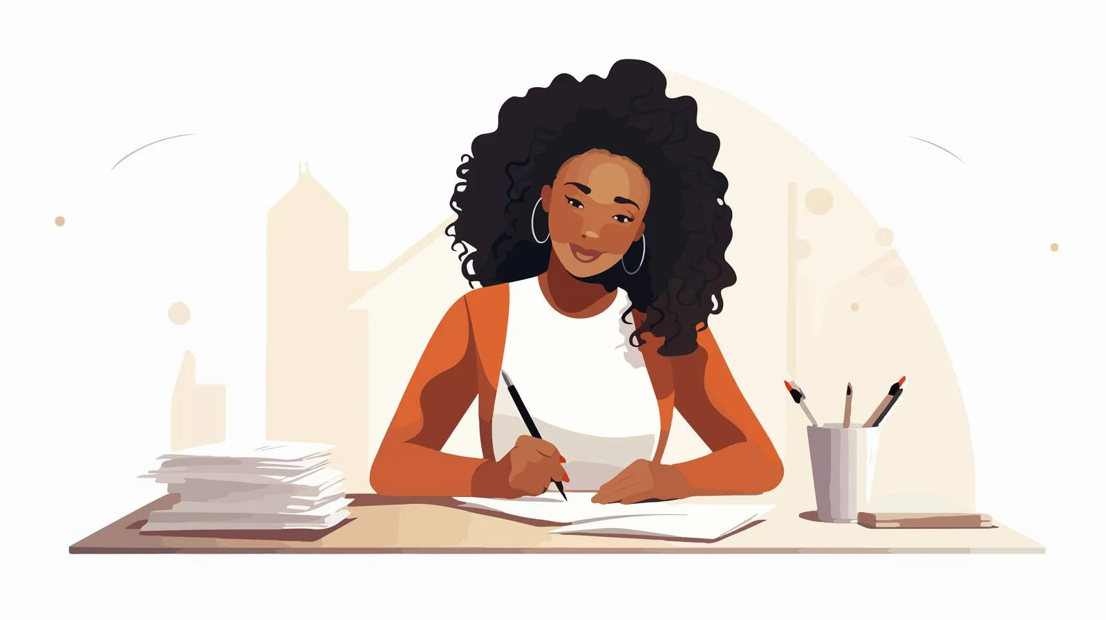 Joyful African American Woman Writing on Desk — free download from Dotvec