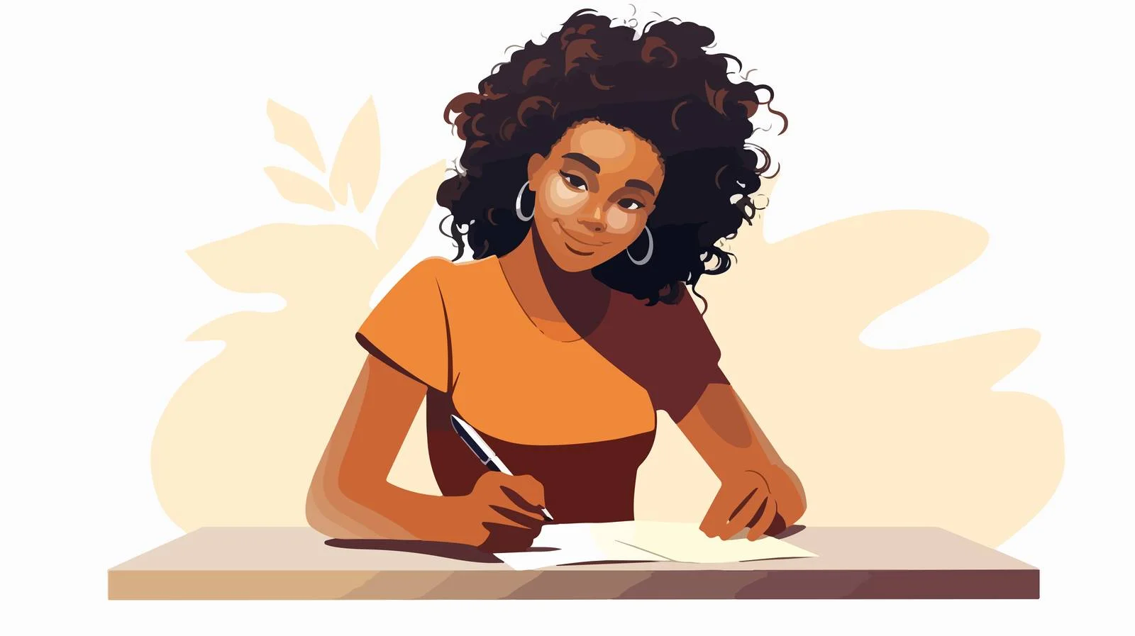Content Black Woman Writing Notes at Desk — free download from Dotvec