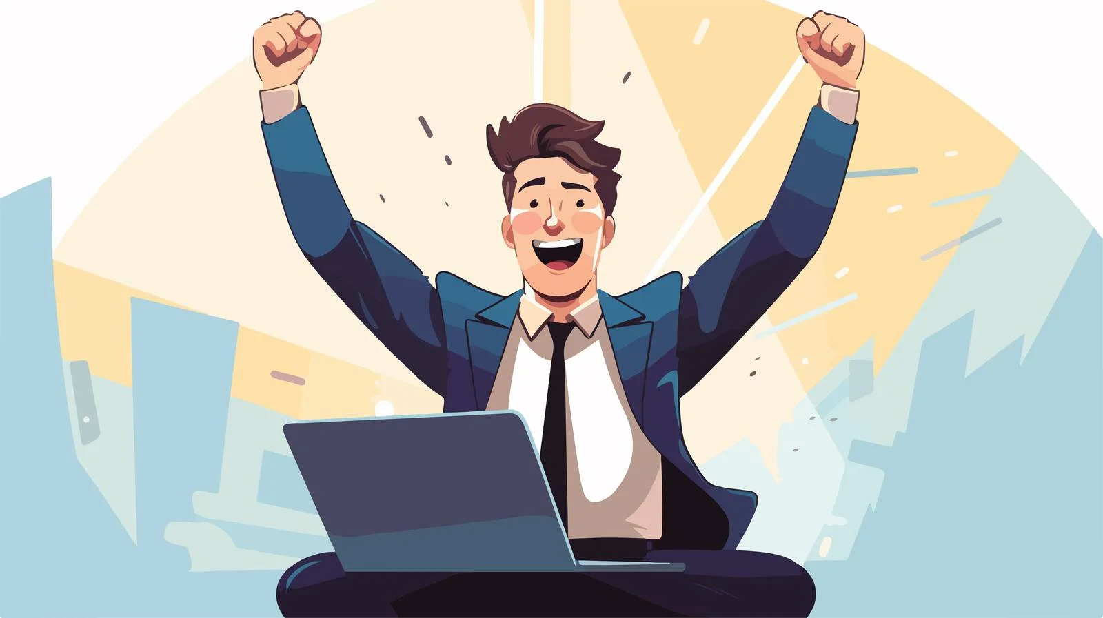 Cheerful Businessman Working on Laptop, Smiling — free download from Dotvec