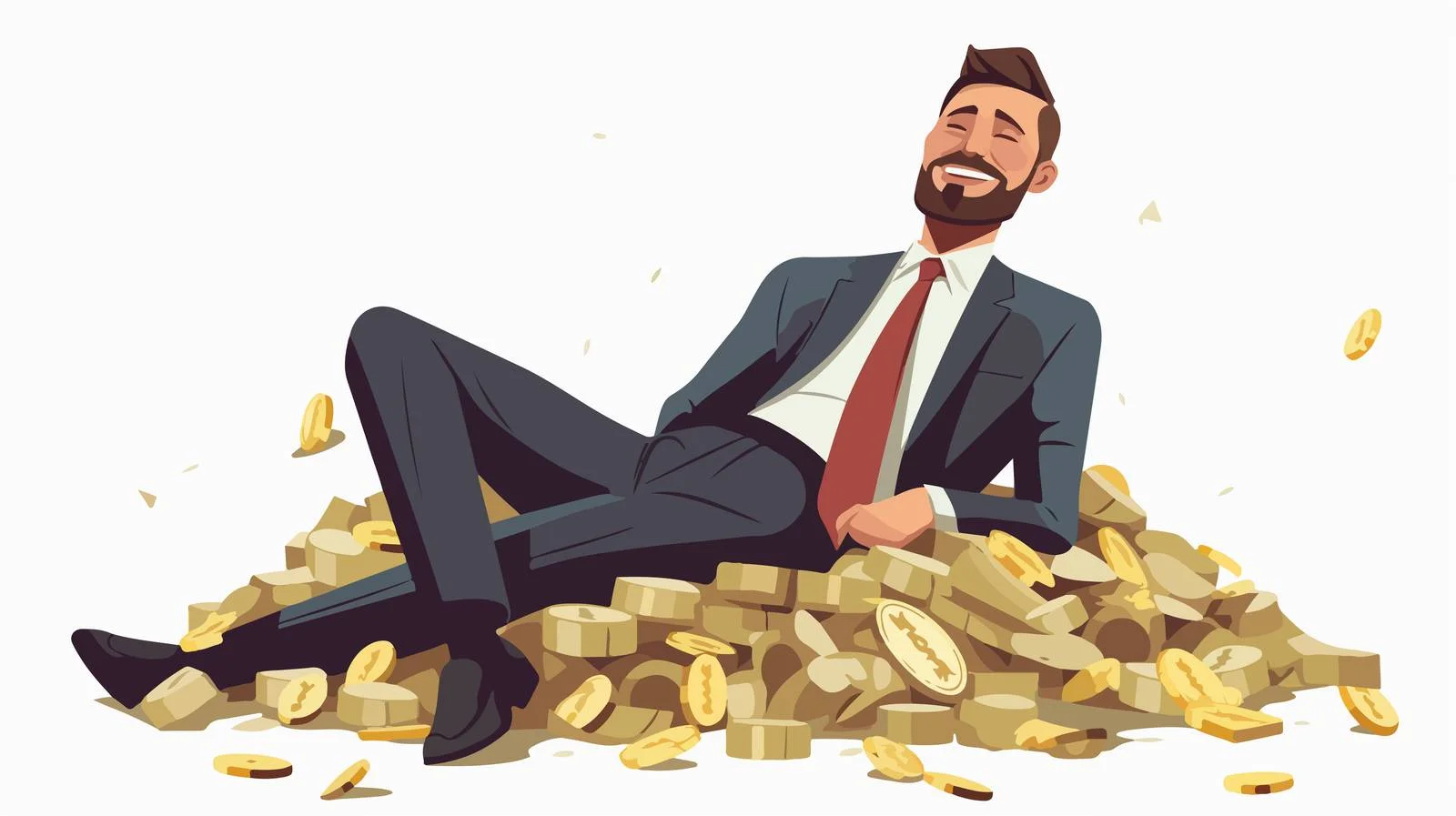 Relaxed businessman enjoying wealth on money pile — free download from Dotvec