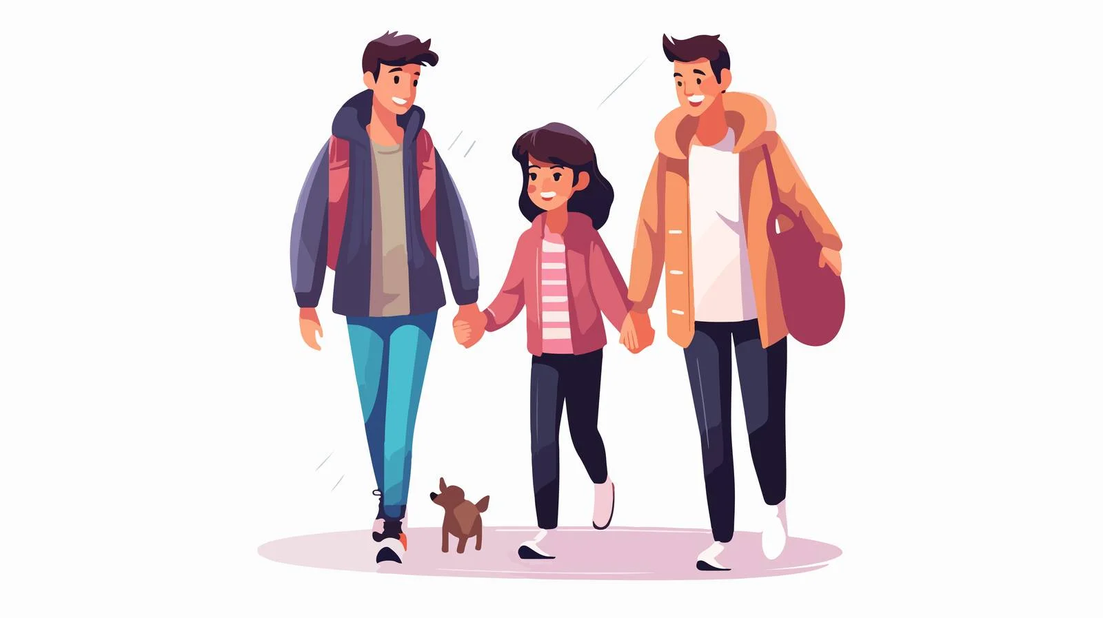 Cheerful cartoon family embraces during walk — free download from Dotvec