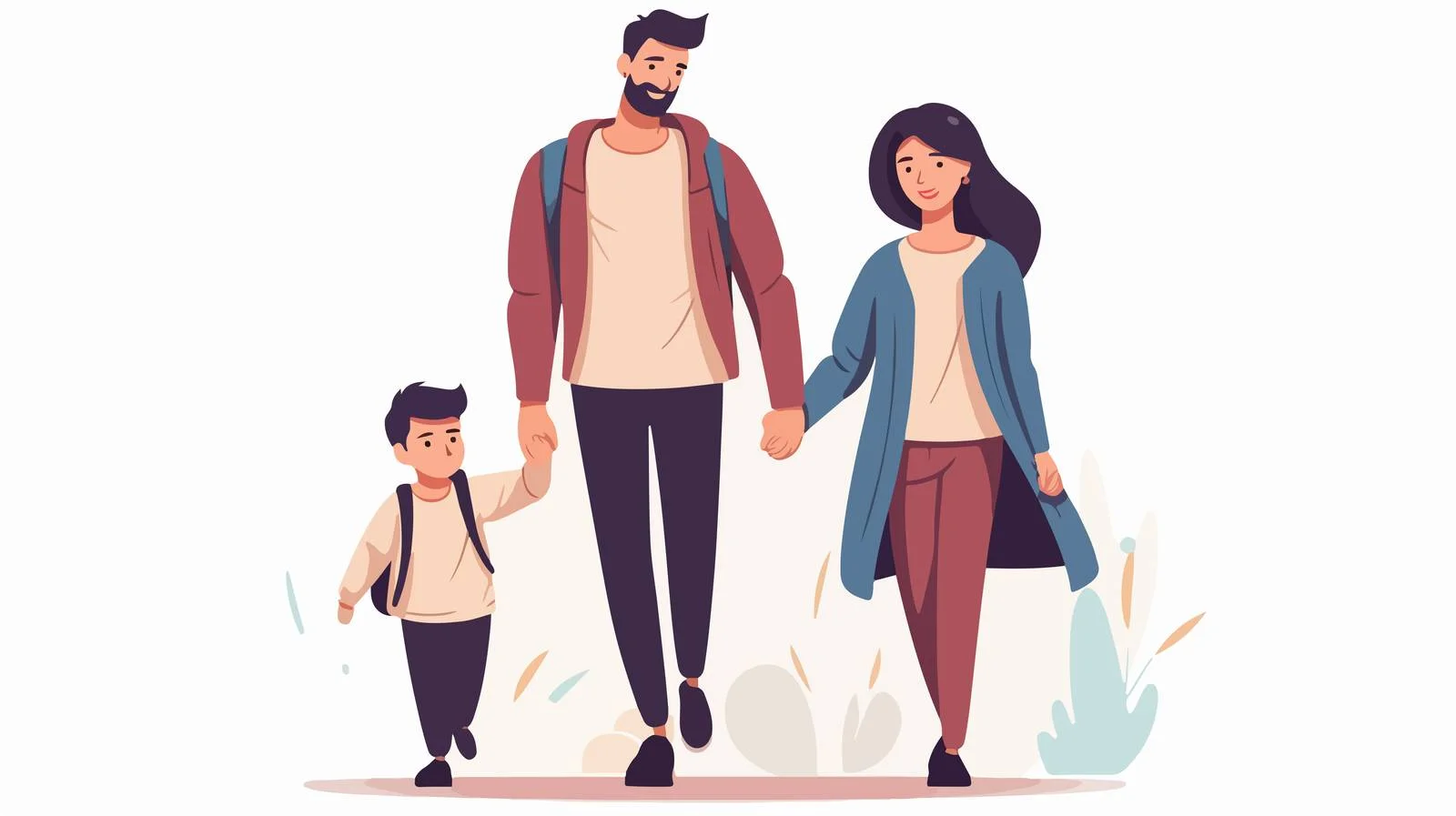 Cheerful cartoon family walking hand in hand — free download from Dotvec