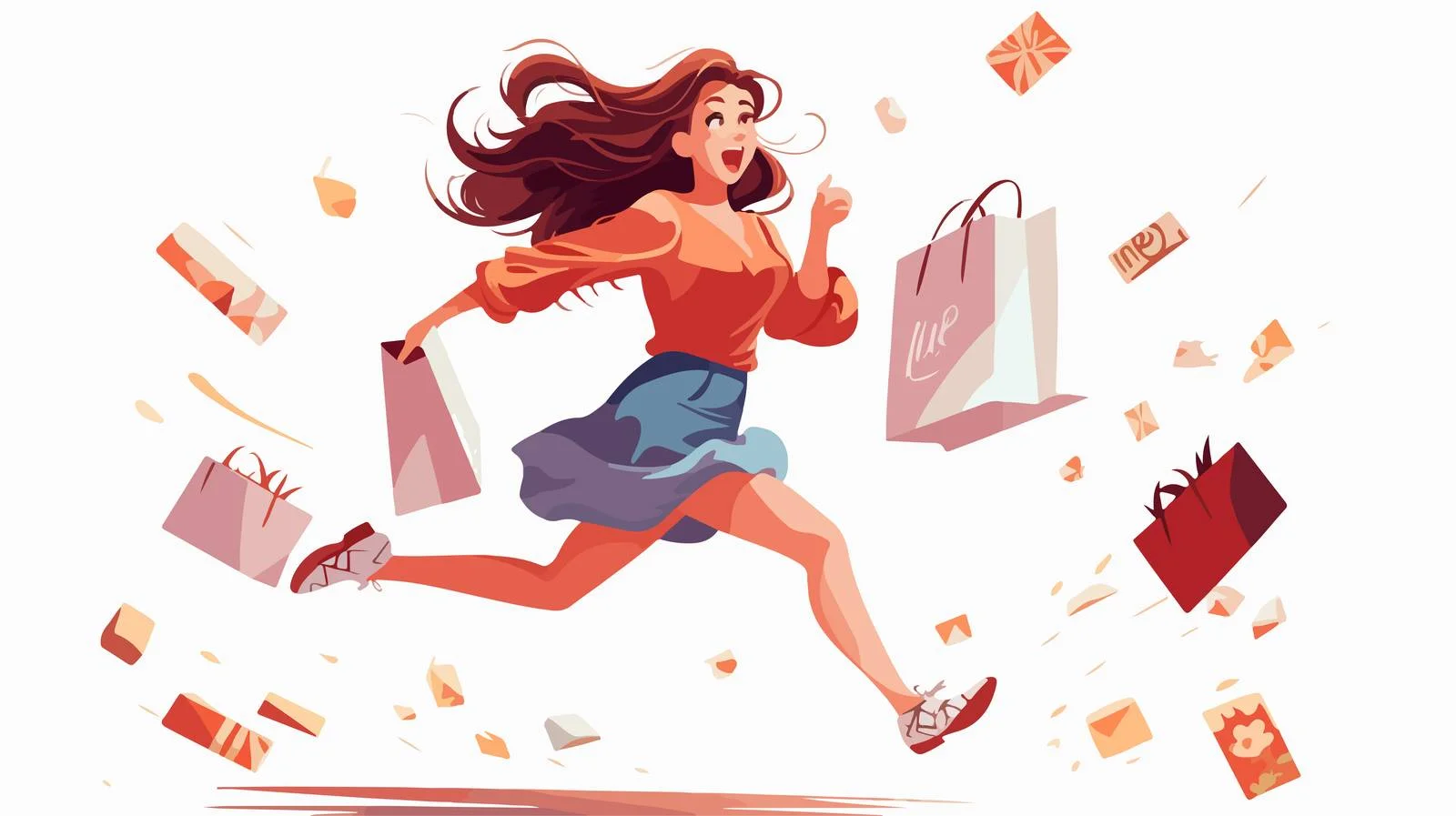 Joyful cartoon female shopping spree outdoors — free download from Dotvec