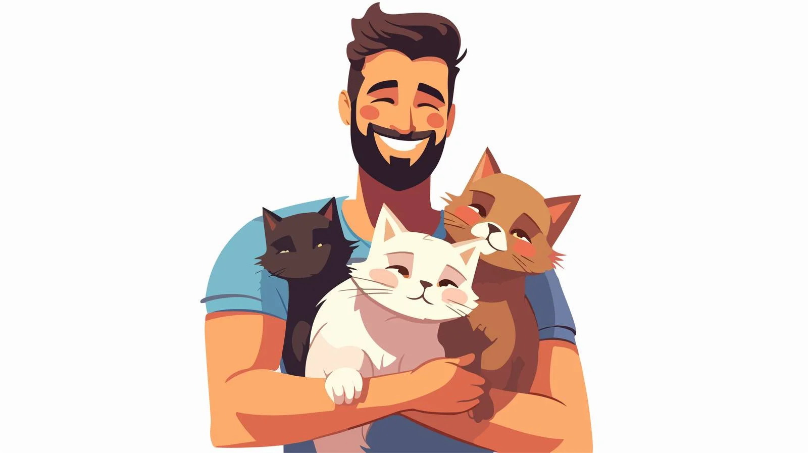 Joyful Cat Guardian Embracing Twin Kittens — free download from Dotvec