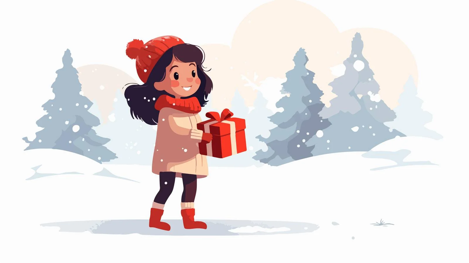 Cheerful Child with Christmas Present Outdoors — free download from Dotvec