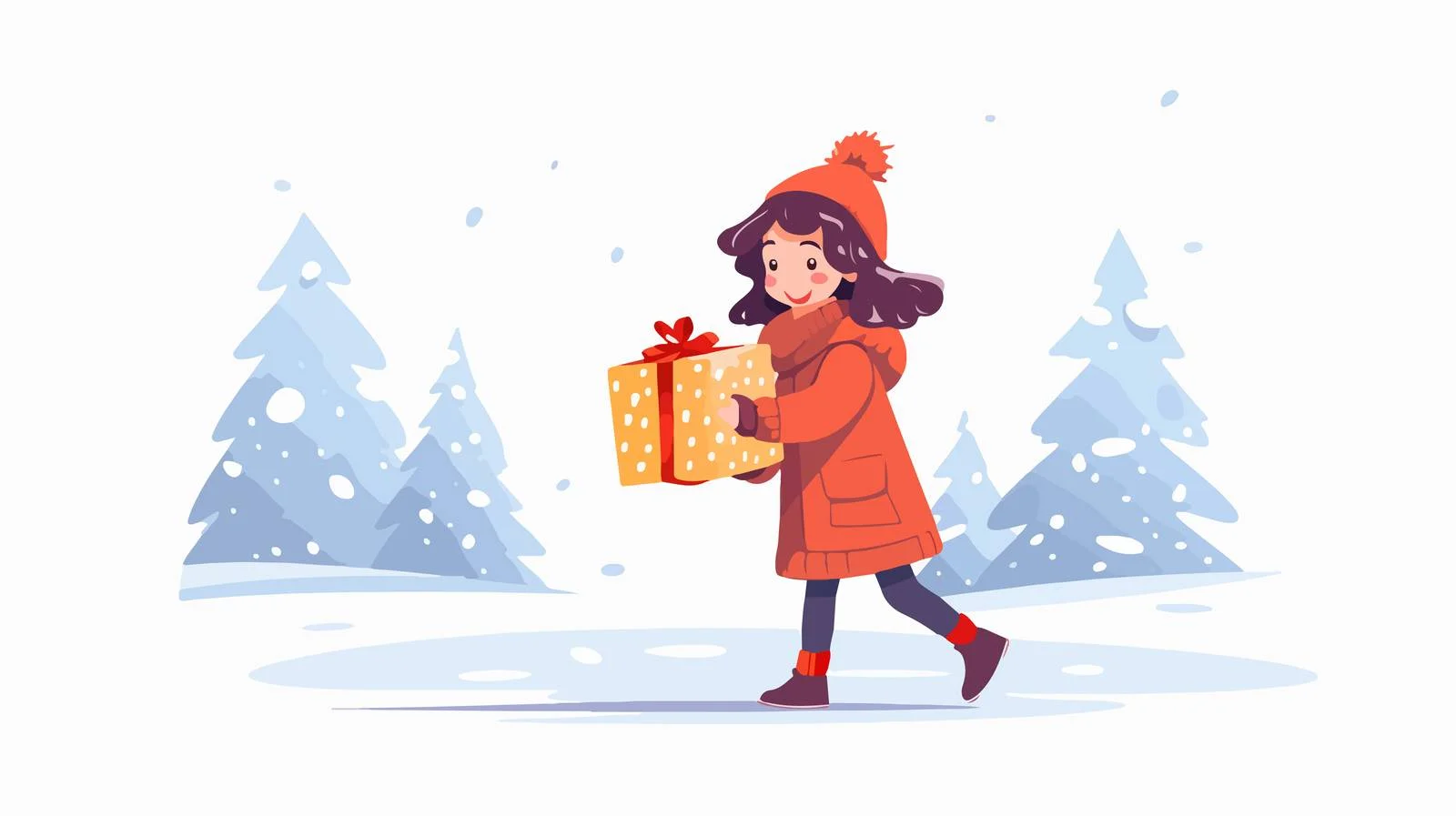 Cheerful child with Christmas gift outdoors — free download from Dotvec