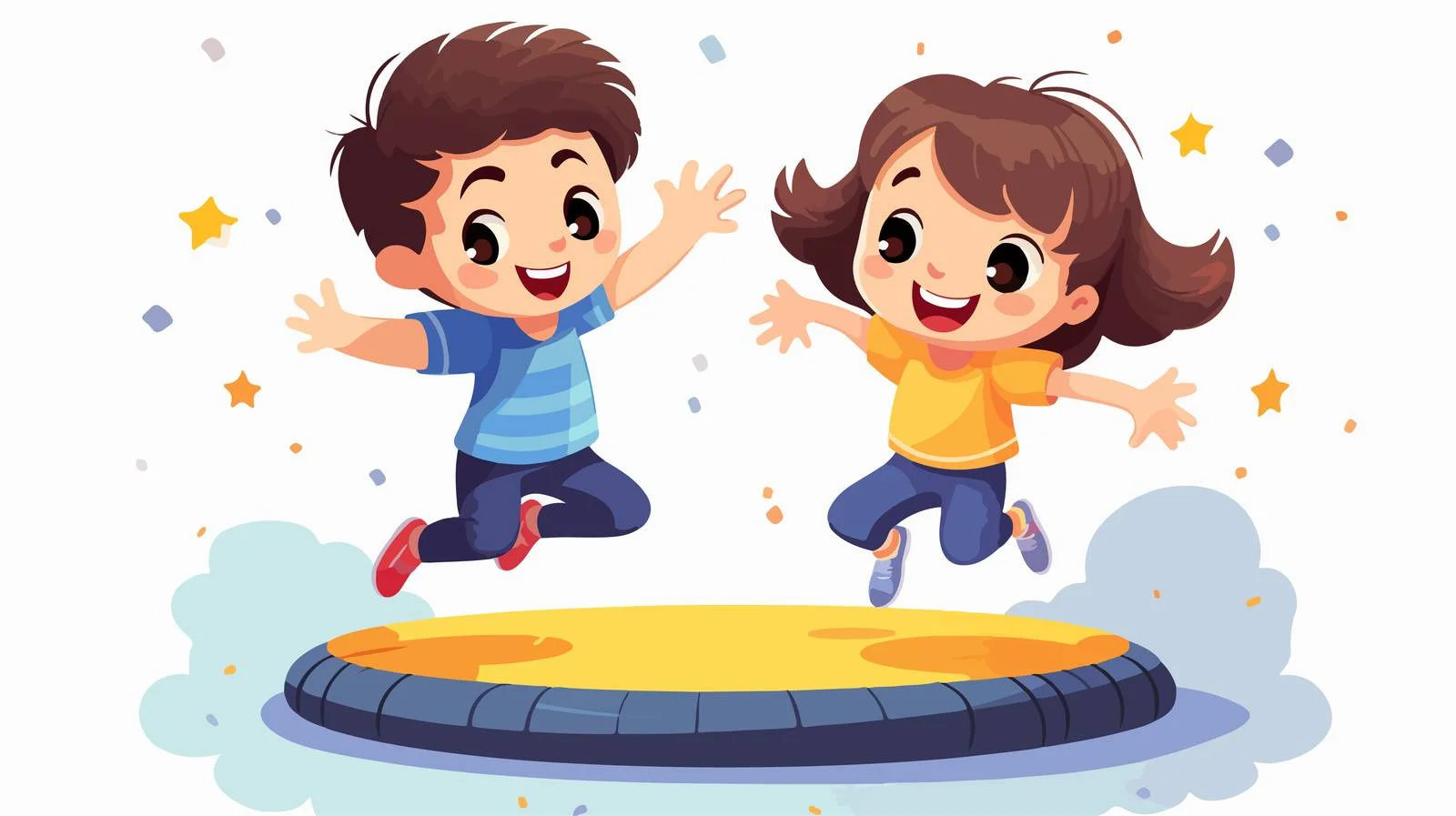 Joyful kids bounce on trampoline outdoors — free download from Dotvec