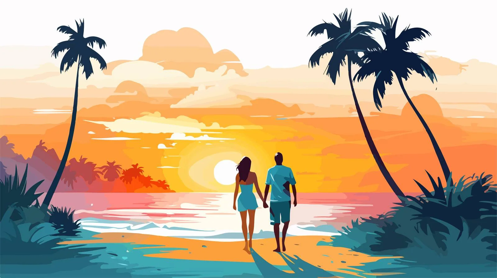 Serene couple strolling on tranquil beach — free download from Dotvec