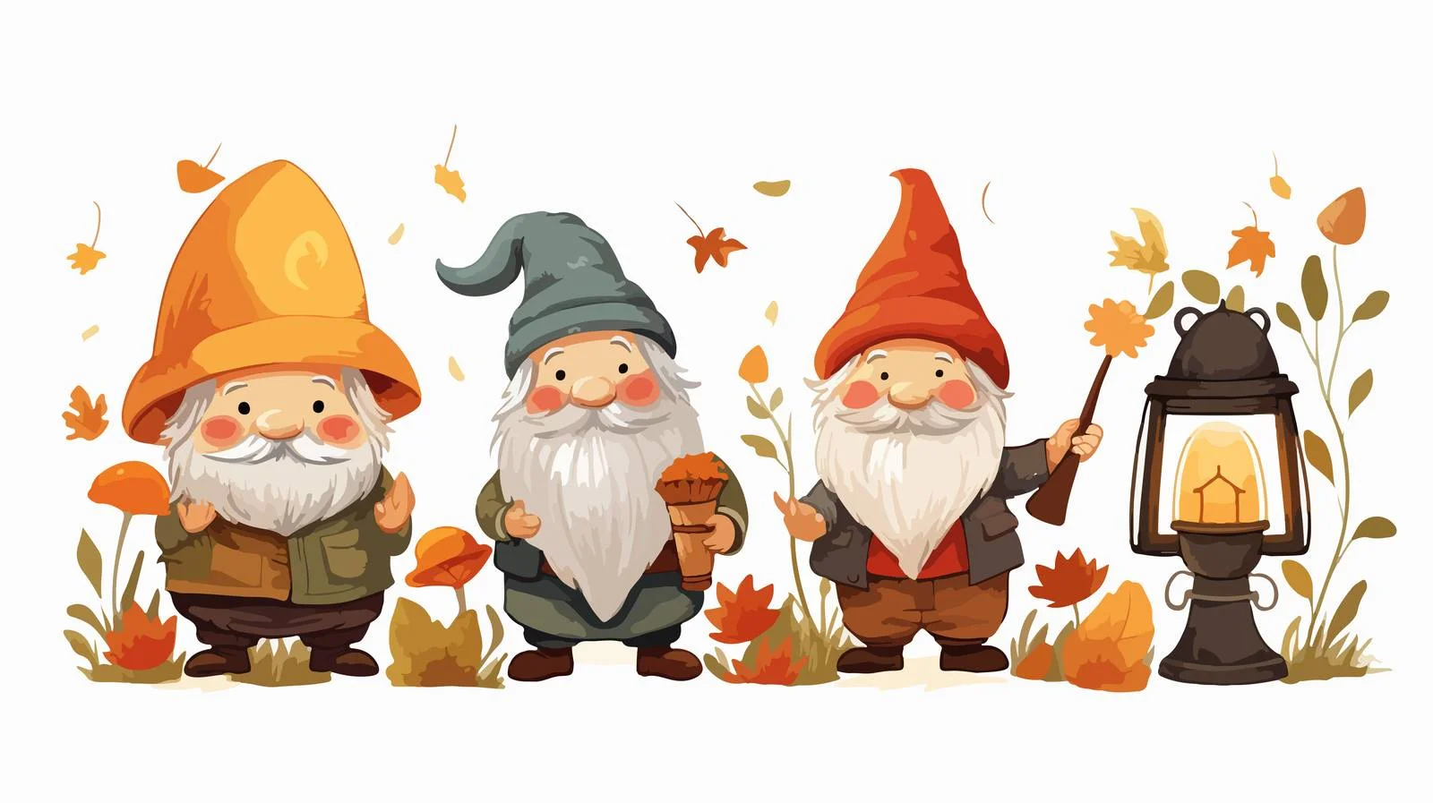 Enchanting Autumn Gnomes with Playful Beards — free download from Dotvec